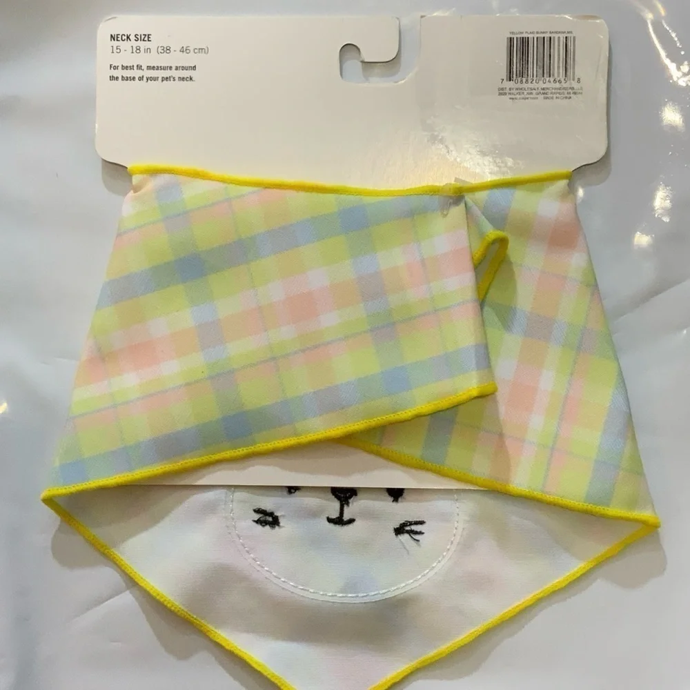 Easter Dog Bandanna Bunny Rabbit Spring Colors Plaid Multicolor Medium to Large